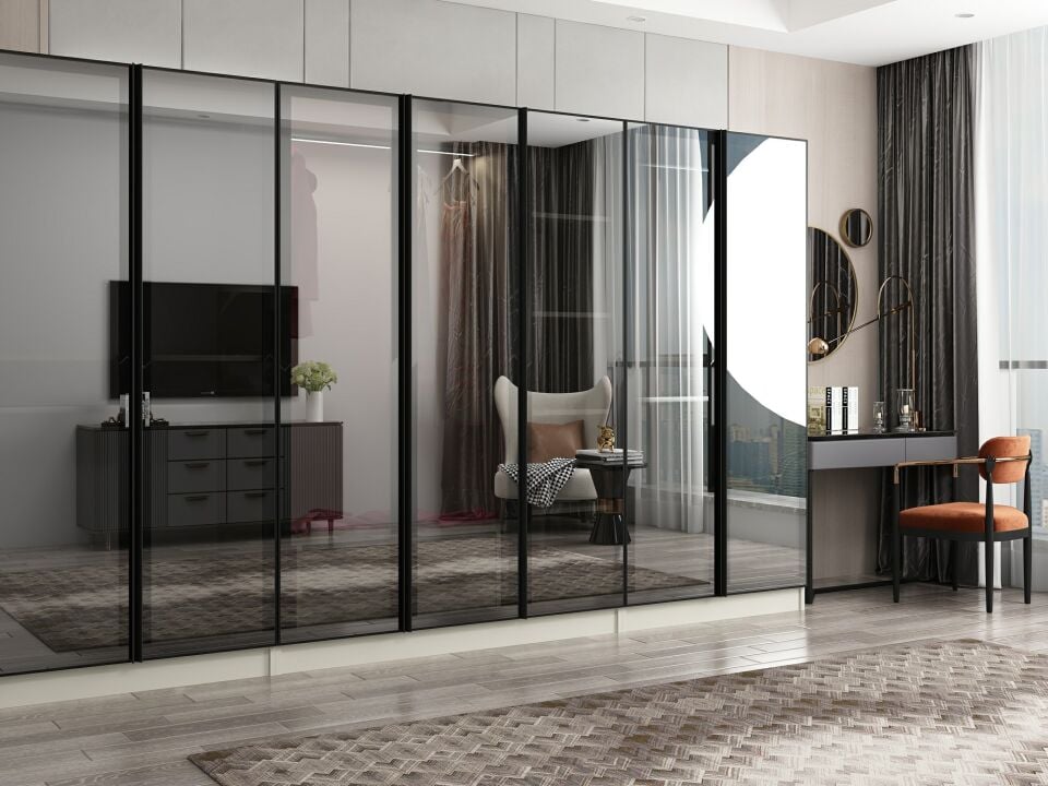 Nisa 7 Kapaklı 2 Çekmece Dolap Kumtaşı Reflekte Cam