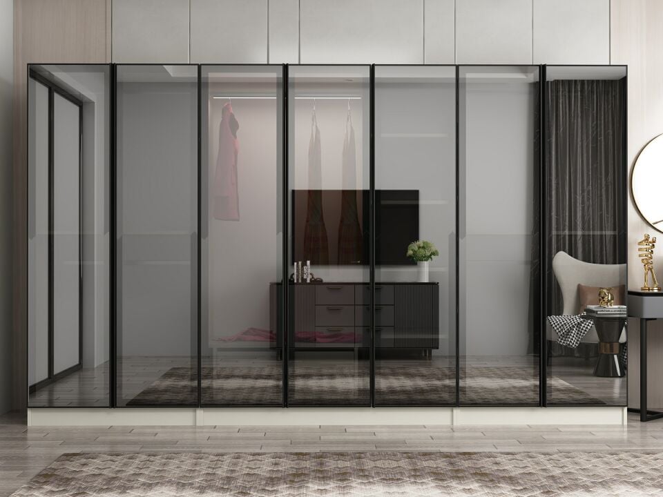 Nisa 7 Kapaklı 2 Çekmece Dolap Kumtaşı Reflekte Cam