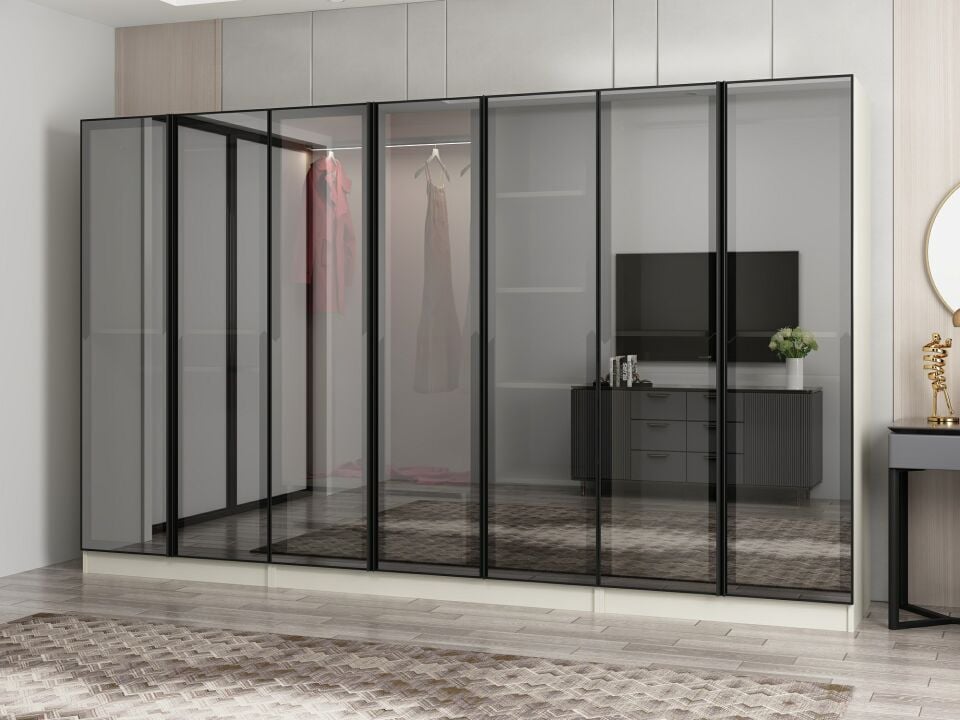 Nisa 7 Kapaklı 2 Çekmece Dolap Kumtaşı Reflekte Cam