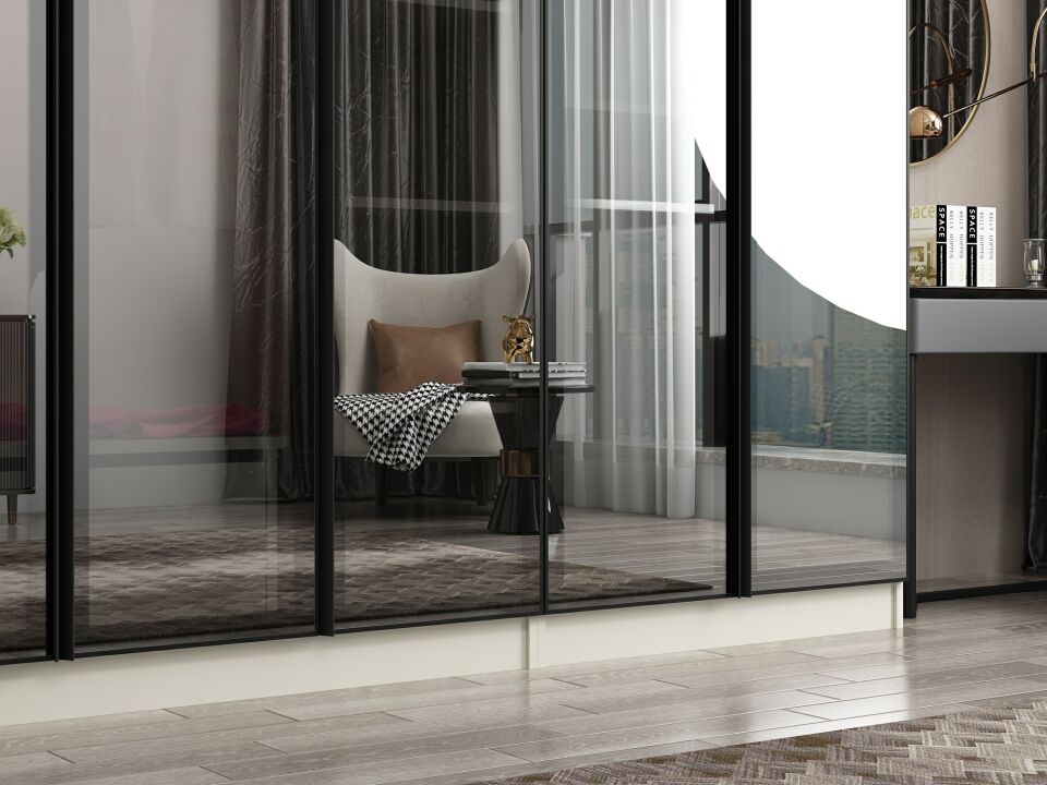 Nisa 7 Kapaklı 2 Çekmece Dolap Kumtaşı Reflekte Cam