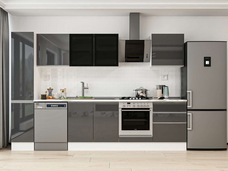 Alvinka 300X210 Cm High Gloss Mutfak Dolabı Mb-E80B40S60-3 High Gloss | Antrasit - Mdf