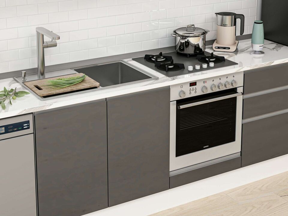 Alvinka 300X210 Cm High Gloss Mutfak Dolabı Mb-E80B40S60-3 High Gloss | Antrasit - Mdf