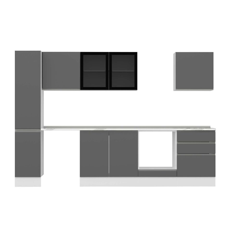 Alvinka 300X210 Cm High Gloss Mutfak Dolabı Mb-E80B40S60-3 High Gloss | Antrasit - Mdf