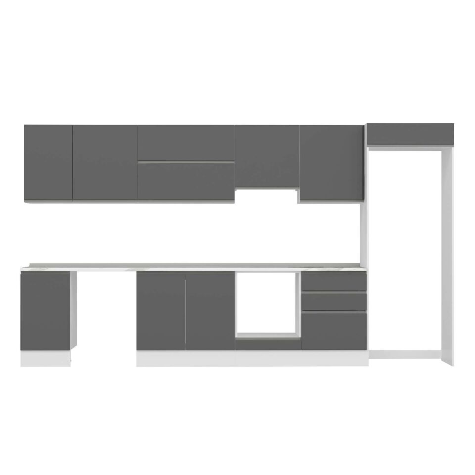 Alvinka 395X222 Cm High Gloss Mutfak Dolabı Mb-E90S45S60-1 High Gloss | Antrasit - Mdf