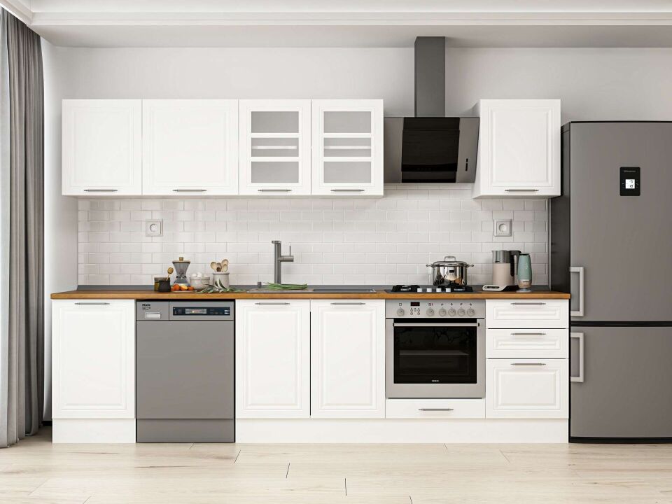 Alvinka 300X210 Cm Klasik Mebran Mutfak Dolabı M-E80S50S50-3 Mebran | Beyaz - Mdf