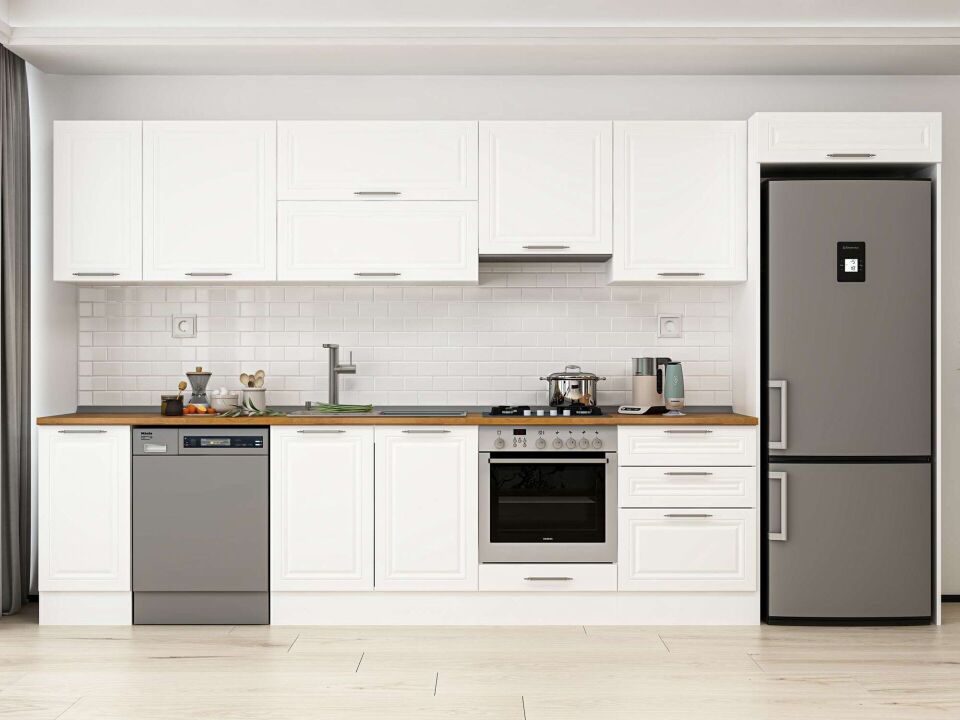 Alvinka 390X222 Cm Klasik Mebran Mutfak Dolabı Beyaz Beyaz Mb-E90S40S60-1