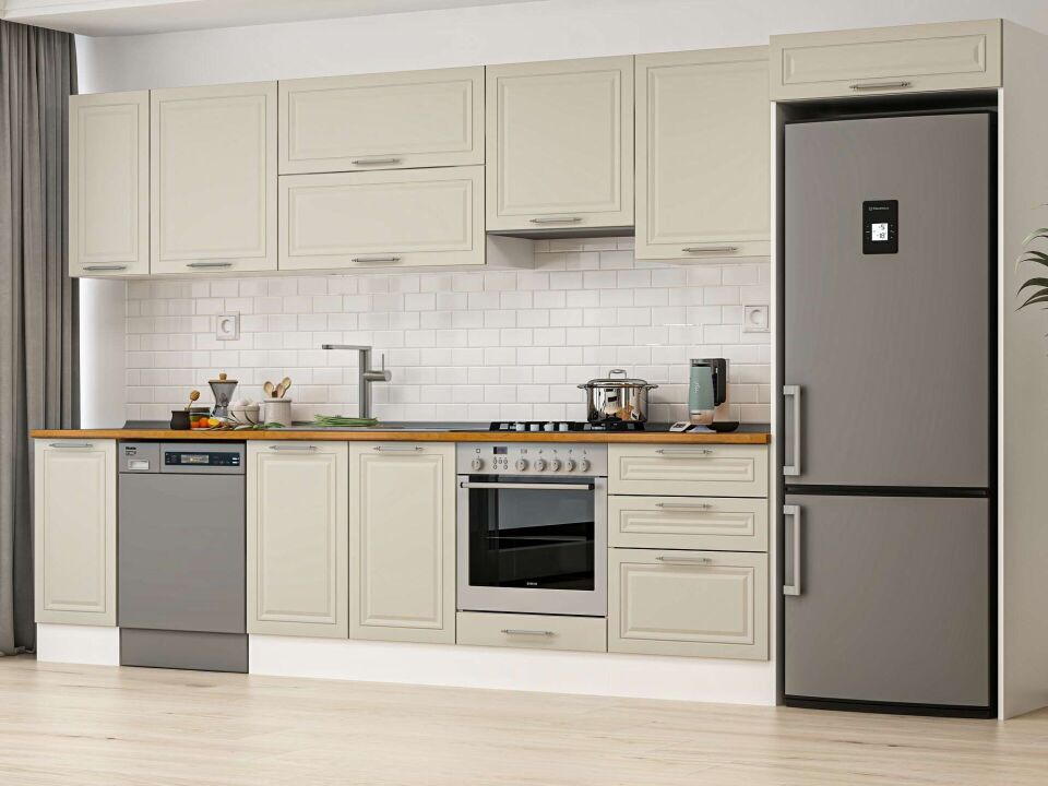 Alvinka 390X222 Cm Klasik Mebran Mutfak Dolabı Beyaz Beyaz Mb-E90S40S60-1