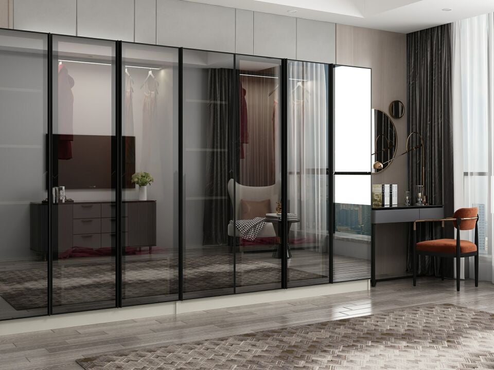 Nisa 7 Kapaklı 4 Çekmece Dolap Kumtaşı Reflekte Cam