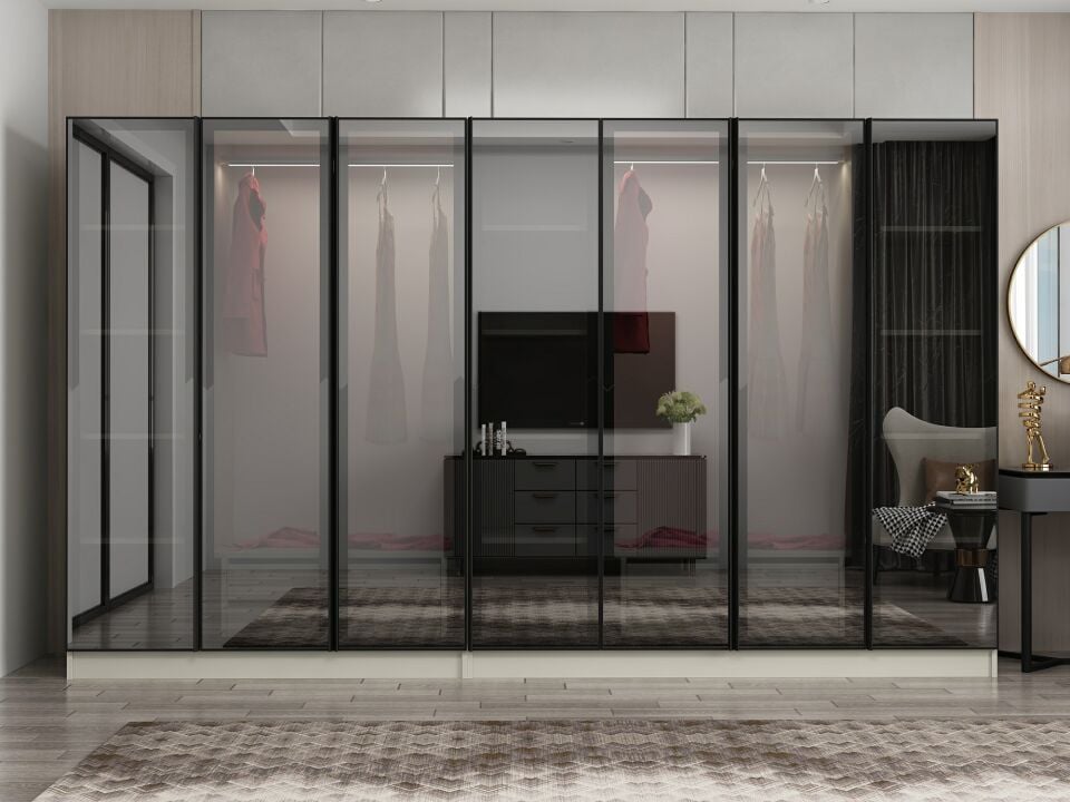 Nisa 7 Kapaklı 4 Çekmece Dolap Kumtaşı Reflekte Cam