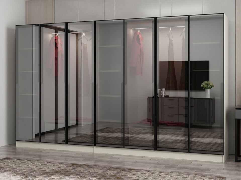 Nisa 7 Kapaklı 4 Çekmece Dolap Kumtaşı Reflekte Cam