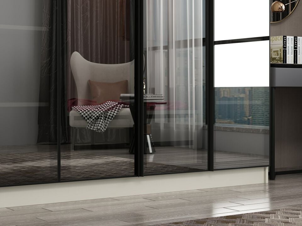 Nisa 7 Kapaklı 4 Çekmece Dolap Kumtaşı Reflekte Cam