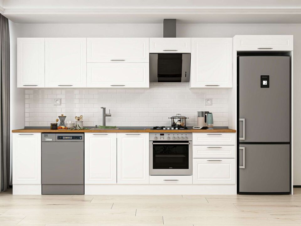Alvinka 390X222 Cm Klasik Mebran Mutfak Dolabı Beyaz Beyaz Mb-E90S40S60-2