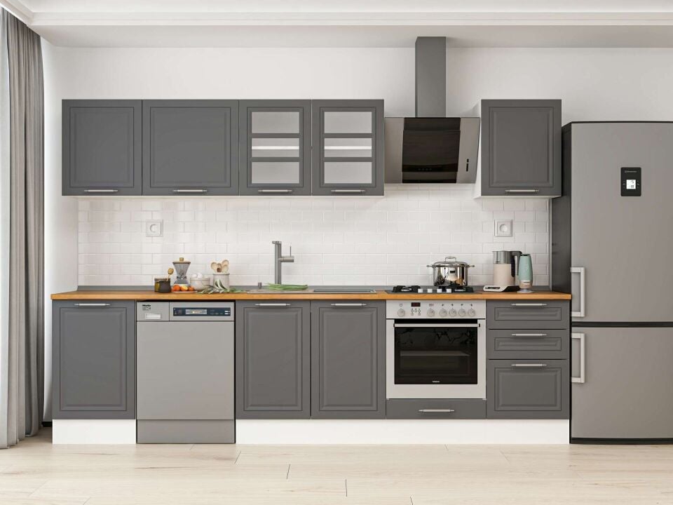 Alvinka 300X210 Cm Klasik Mebran Mutfak Dolabı M-E80S50S50-3 Mebran | Antrasit - Mdf