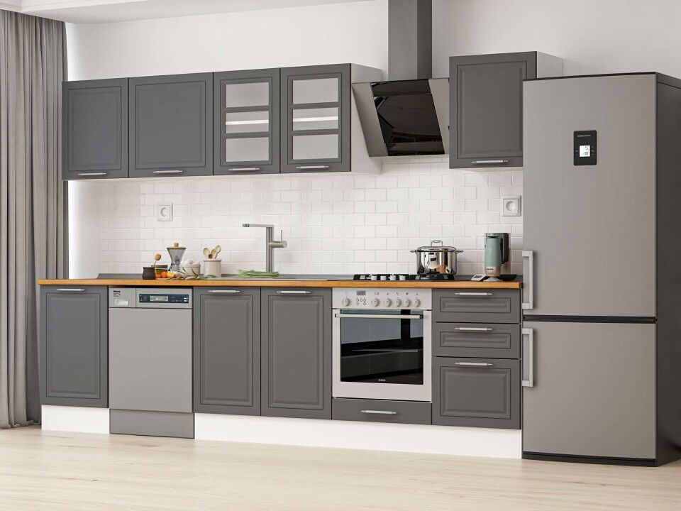 Alvinka 300X210 Cm Klasik Mebran Mutfak Dolabı M-E80S50S50-3 Mebran | Antrasit - Mdf