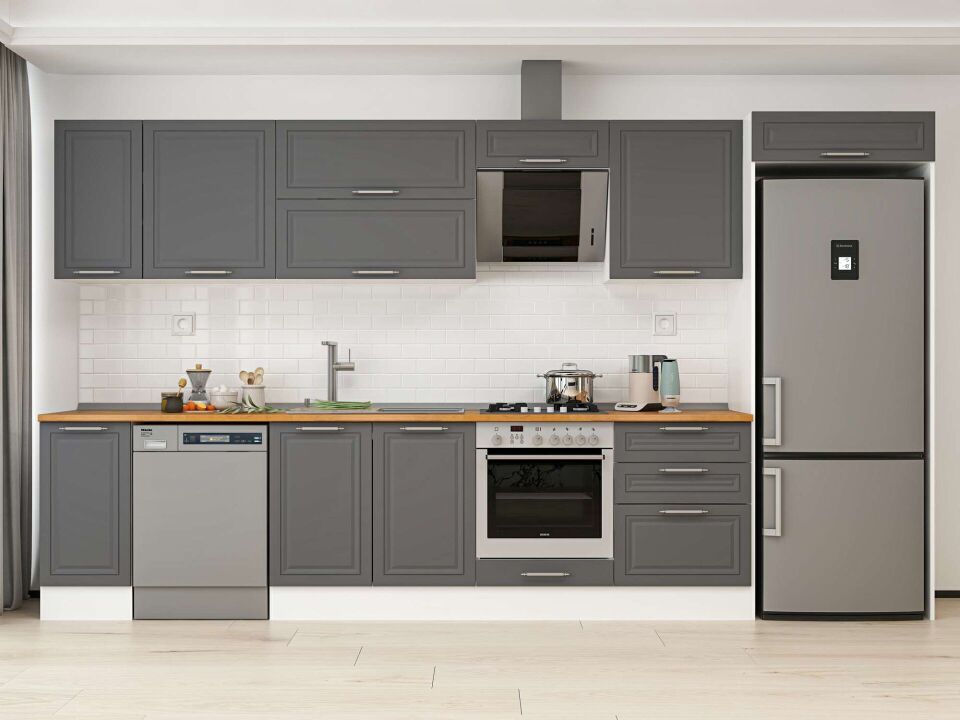 Alvinka 390X222 Cm Klasik Mebran Mutfak Dolabı Beyaz Beyaz Mb-E90S40S60-2