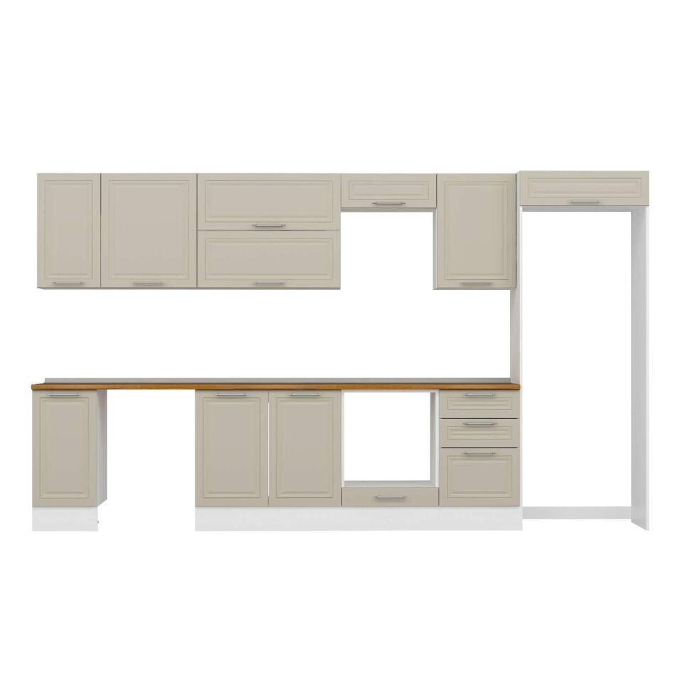 Alvinka 370X222 Cm Klasik Mebran Mutfak Dolabı Mb-E80S40S50-2 Mebran | Kumtaşı - Suntalam