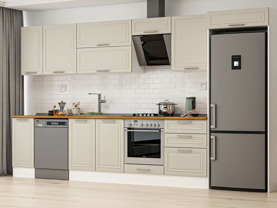 Alvinka 390X222 Cm Klasik Mebran Mutfak Dolabı Beyaz Beyaz Mb-E90S40S60-2