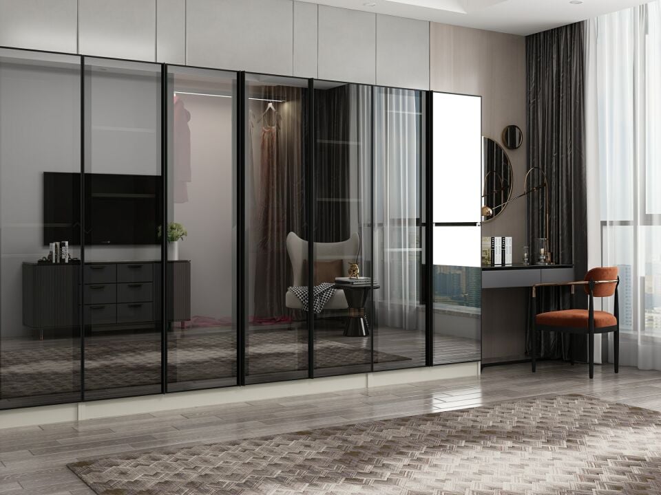 Nisa 8 Kapaklı 2 Çekmece Dolap Kumtaşı Reflekte Cam