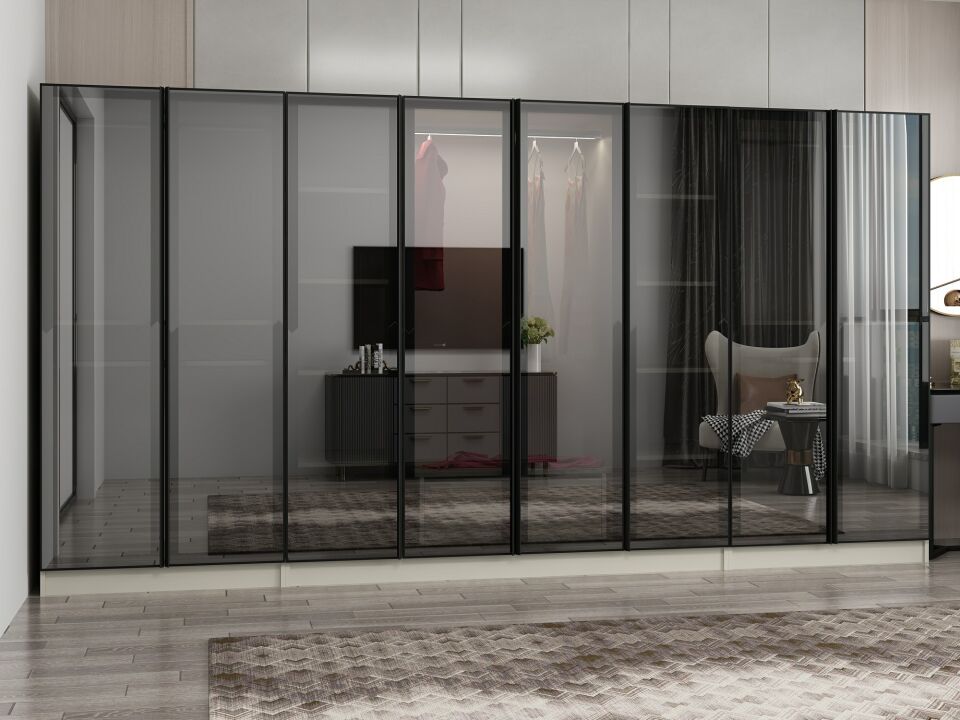 Nisa 8 Kapaklı 2 Çekmece Dolap Kumtaşı Reflekte Cam