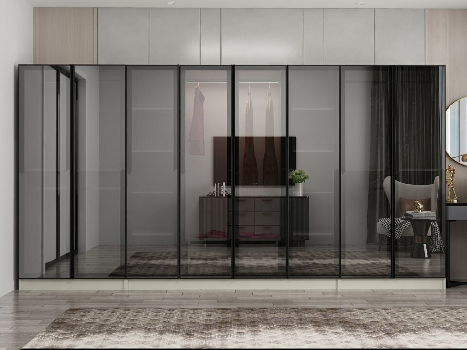 Nisa 8 Kapaklı 2 Çekmece Dolap Kumtaşı Reflekte Cam