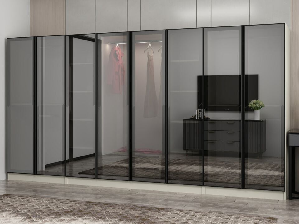 Nisa 8 Kapaklı 2 Çekmece Dolap Kumtaşı Reflekte Cam