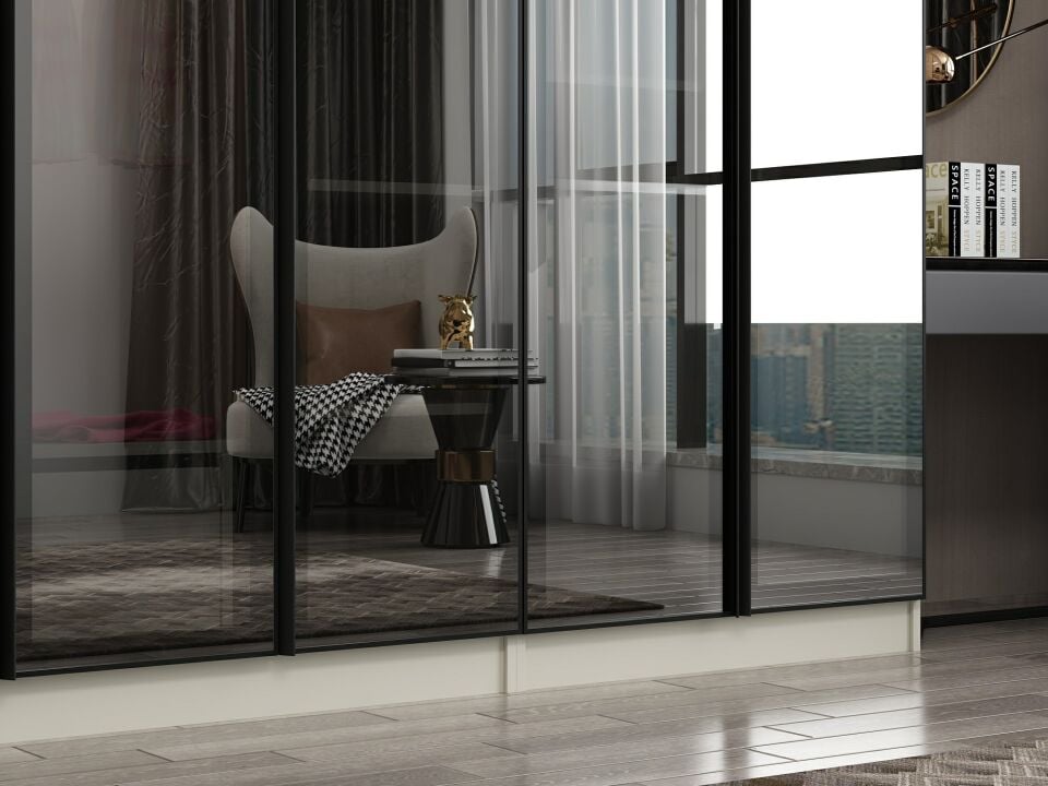 Nisa 8 Kapaklı 2 Çekmece Dolap Kumtaşı Reflekte Cam