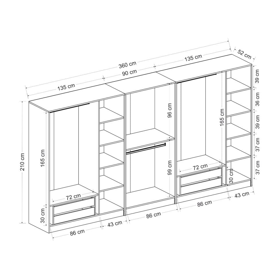 Nisa 8 Kapaklı 4 Çekmece Dolap Kumtaşı Reflekte Cam