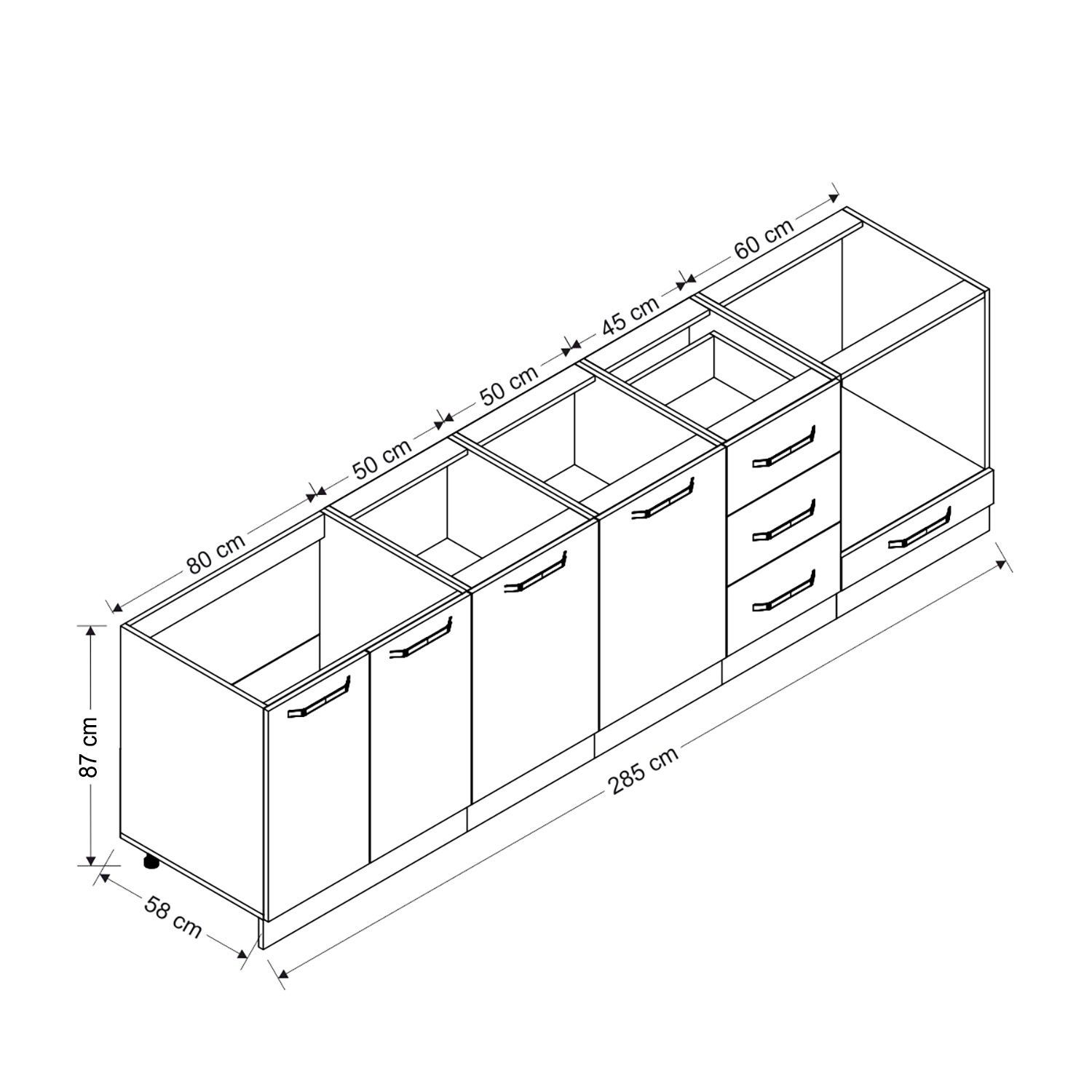 minページ Minar 285 Cm Mutfak Dolabı Beyaz Antrasit 285-A3