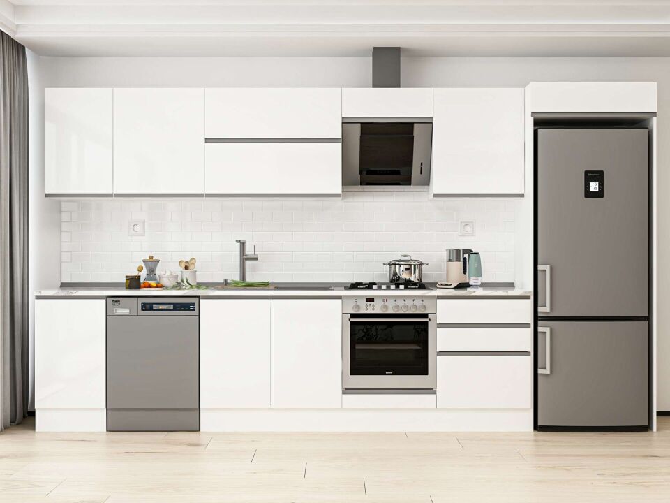 Alvinka 395X222 Cm High Gloss Mutfak Dolabı Mb-E90S45S60-2 High Gloss | Beyaz - Mdf