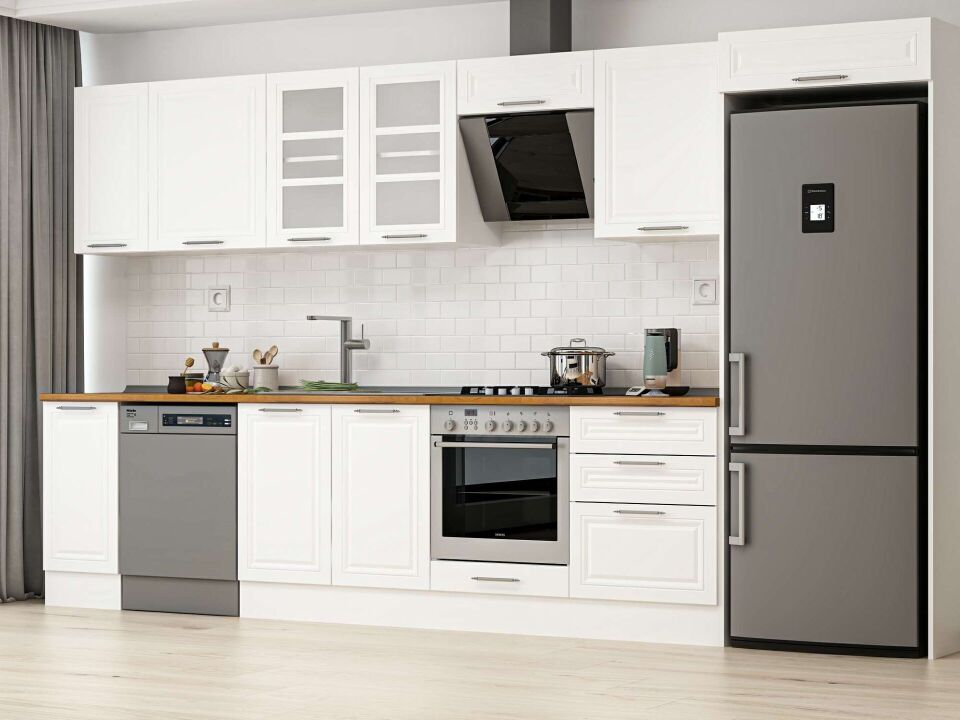 Alvinka 390X222 Cm Klasik Mebran Mutfak Dolabı Beyaz Beyaz Mb-E90S40S60-3