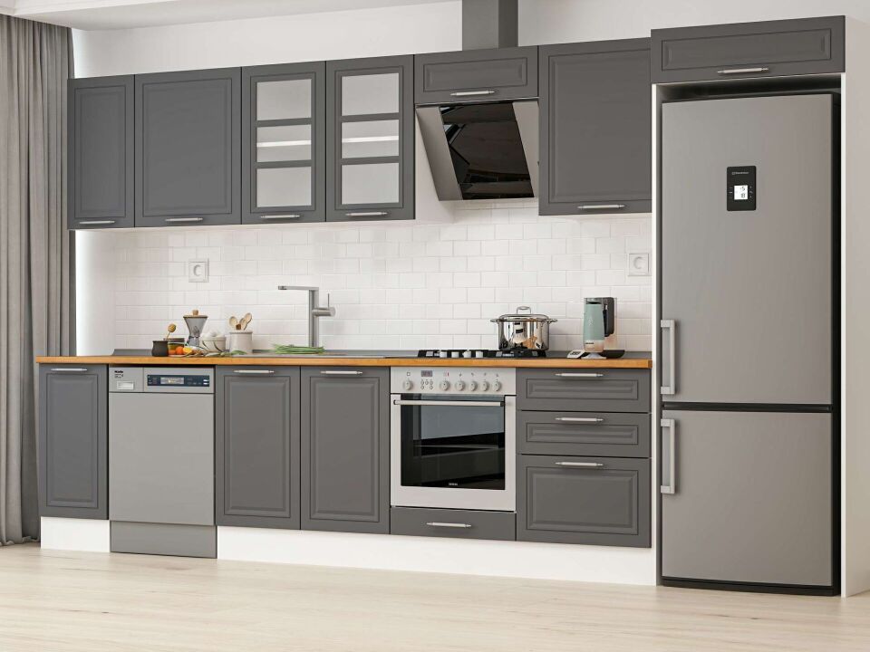 Alvinka 390X222 Cm Klasik Mebran Mutfak Dolabı Beyaz Beyaz Mb-E90S40S60-3