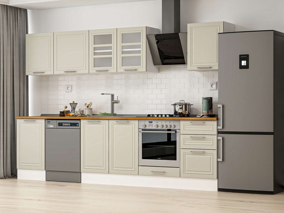 Alvinka 300X210 Cm Klasik Mebran Mutfak Dolabı M-E80S50S50-3 Mebran | Kumtaşı - Mdf