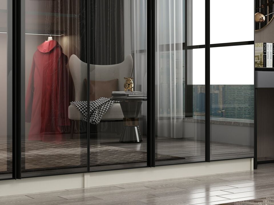 Nisa 8 Kapaklı 4 Çekmece Dolap Kumtaşı Reflekte Cam