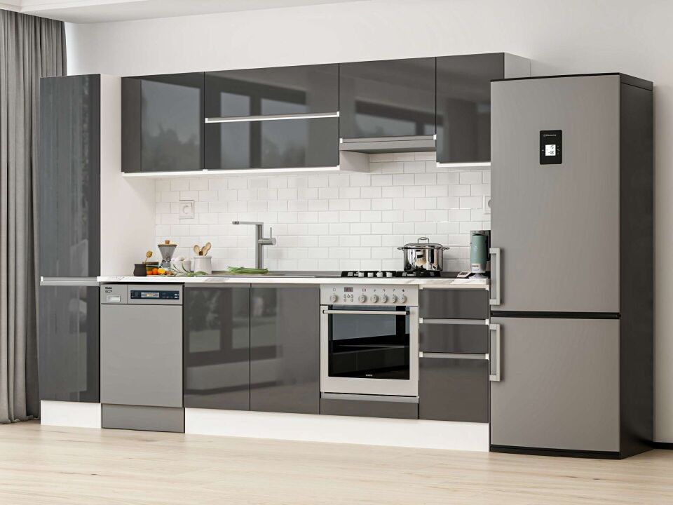 Alvinka 285X210 Cm High Gloss Mutfak Dolabı Mb-E80B45S40-1 High Gloss | Antrasit - Suntalam