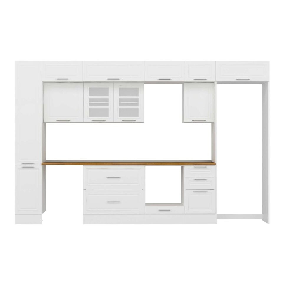 Alvinka 375X240 Cm Klasik Mebran Mutfak Dolabı Mbb-E90B40S45-3 Mebran | Beyaz - Suntalam