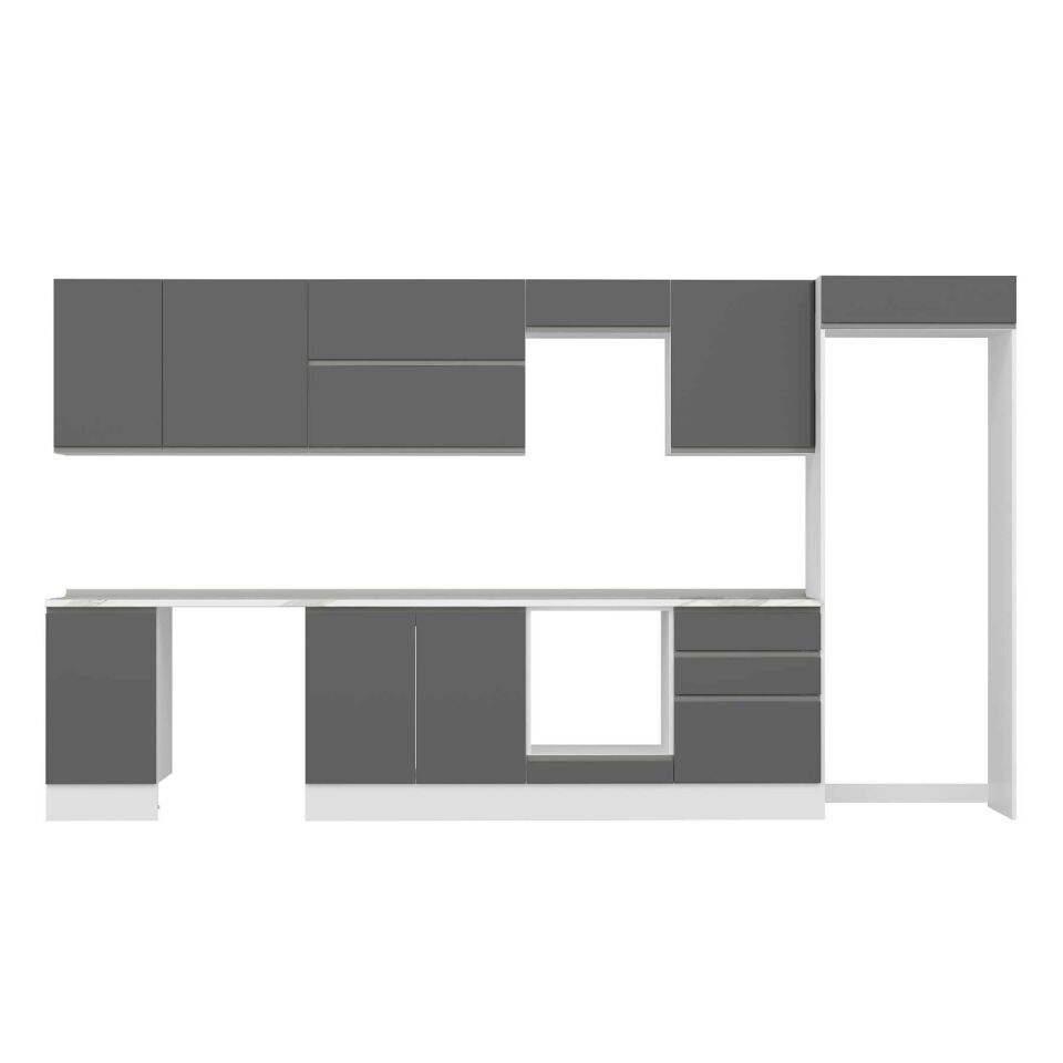 Alvinka 395X222 Cm High Gloss Mutfak Dolabı Mb-E90S45S60-2 High Gloss | Antrasit - Mdf