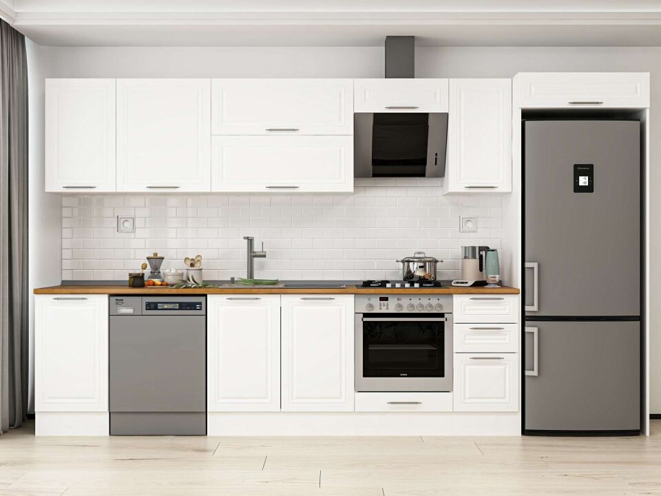 Alvinka 375X222 Cm Klasik Mebran Mutfak Dolabı Beyaz Beyaz Mb-E90S45S40-2