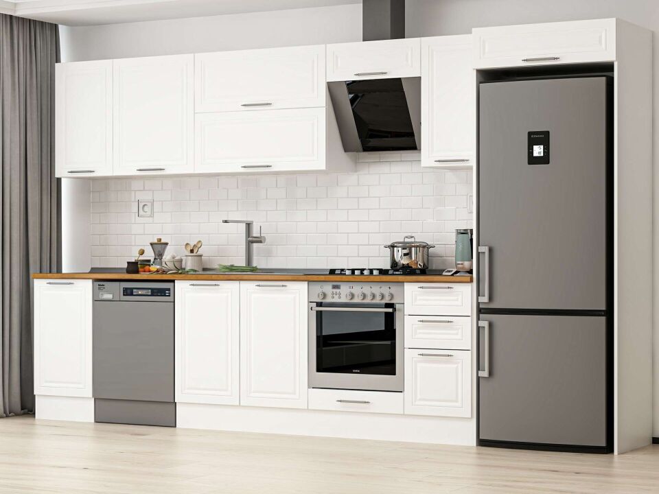 Alvinka 375X222 Cm Klasik Mebran Mutfak Dolabı Beyaz Beyaz Mb-E90S45S40-2