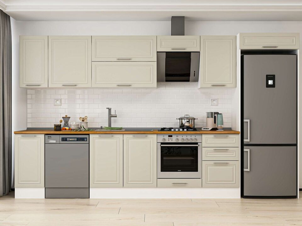 Alvinka 370X222 Cm Klasik Mebran Mutfak Dolabı Mb-E80S40S50-2 Mebran | Kumtaşı - Mdf