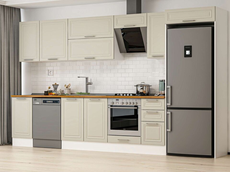 Alvinka 375X222 Cm Klasik Mebran Mutfak Dolabı Beyaz Beyaz Mb-E90S45S40-2