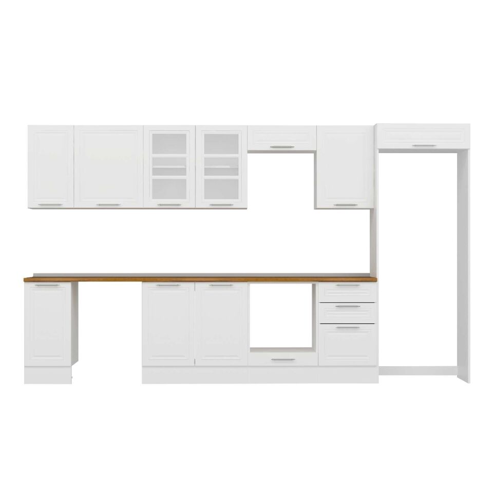 Alvinka 370X222 Cm Klasik Mebran Mutfak Dolabı Mb-E80S40S50-3 Mebran | Beyaz - Suntalam