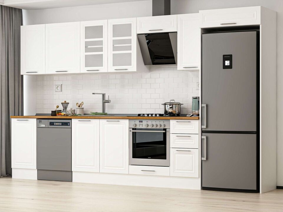 Alvinka 375X222 Cm Klasik Mebran Mutfak Dolabı Beyaz Beyaz Mb-E90S45S40-3