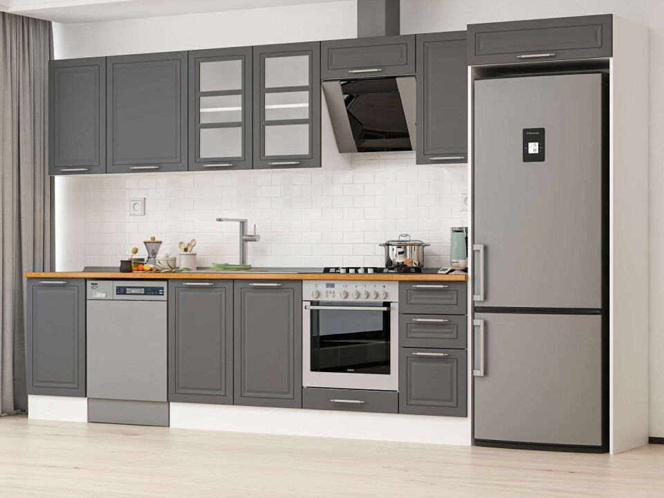 Alvinka 375X222 Cm Klasik Mebran Mutfak Dolabı Beyaz Beyaz Mb-E90S45S40-3