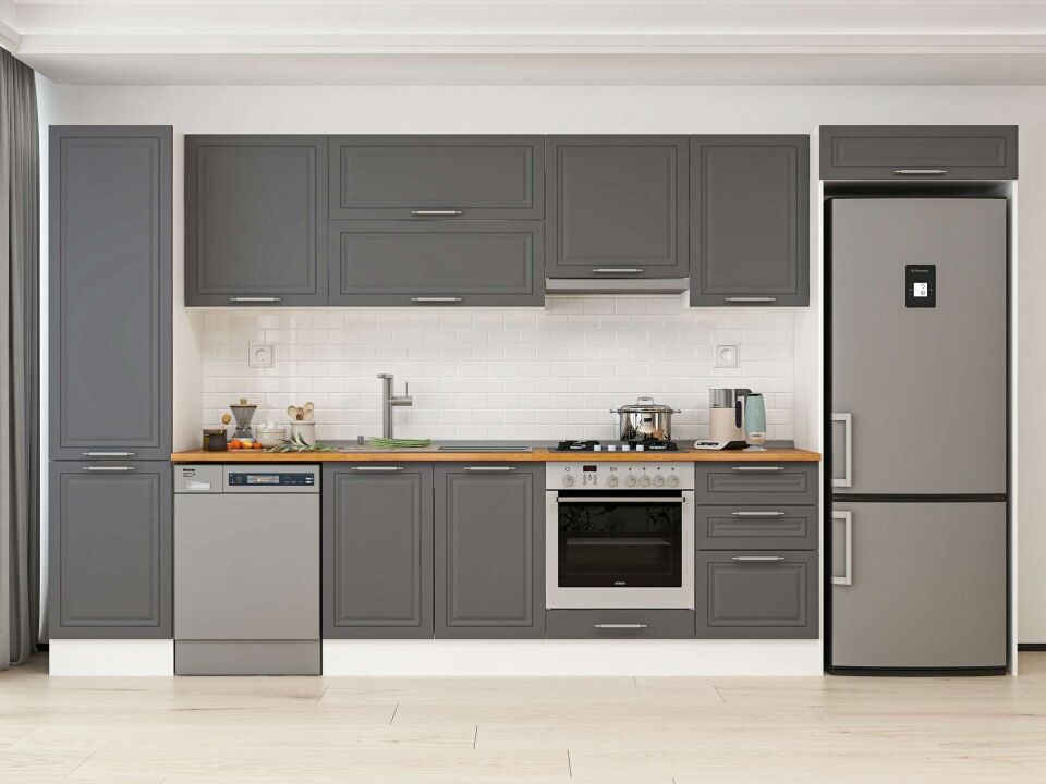 Alvinka 390X222 Cm Klasik Mebran Mutfak Dolabı Mbb-E90B50S50-1 Mebran | Antrasit - Mdf