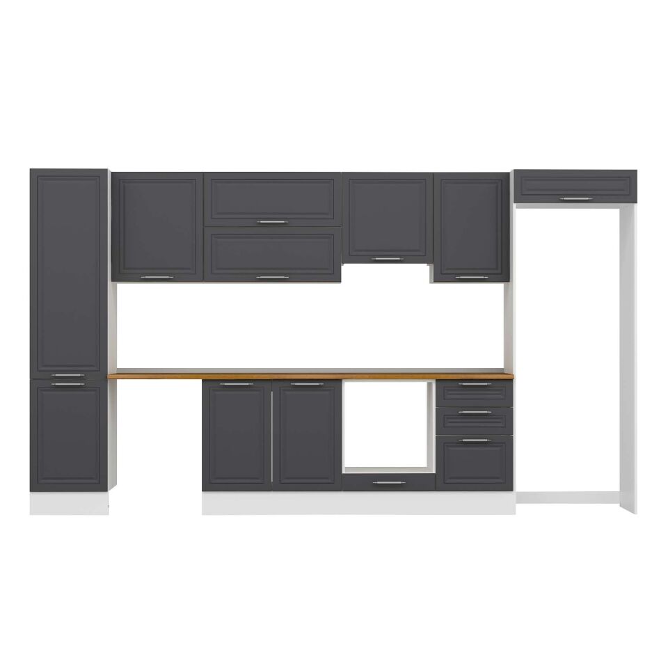 Alvinka 390X222 Cm Klasik Mebran Mutfak Dolabı Mbb-E90B50S50-1 Mebran | Antrasit - Mdf
