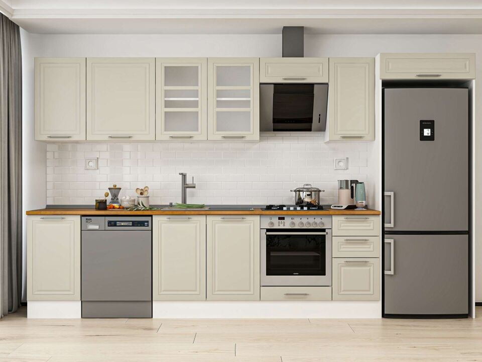 Alvinka 375X222 Cm Klasik Mebran Mutfak Dolabı Beyaz Beyaz Mb-E90S45S40-3