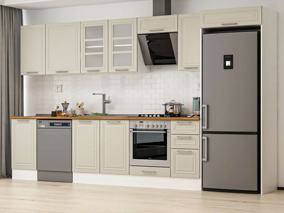 Alvinka 375X222 Cm Klasik Mebran Mutfak Dolabı Beyaz Beyaz Mb-E90S45S40-3