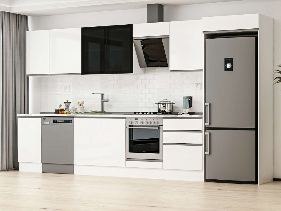 Alvinka 395X222 Cm High Gloss Mutfak Dolabı Mb-E90S45S60-3 High Gloss | Beyaz - Mdf