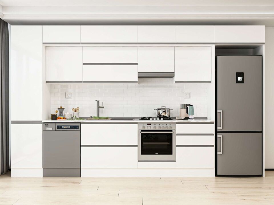 Alvinka 400X240 Cm High Gloss Mutfak Dolabı Mbb-E90B50S60-1 High Gloss | Beyaz - Mdf