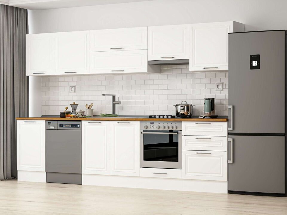 Alvinka 310X210 Cm Klasik Mebran Mutfak Dolabı M-E80S50S60-1 Mebran | Beyaz - Mdf